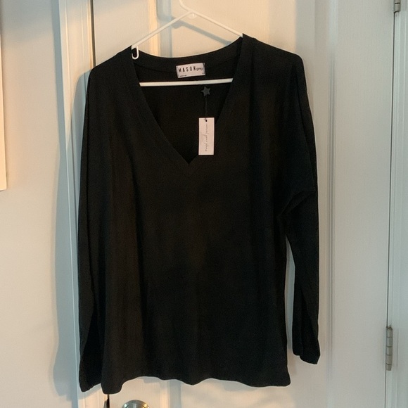 Mason grey long sleeves t‎ shirt v neck NWT size M black solid soft - Picture 4 of 8